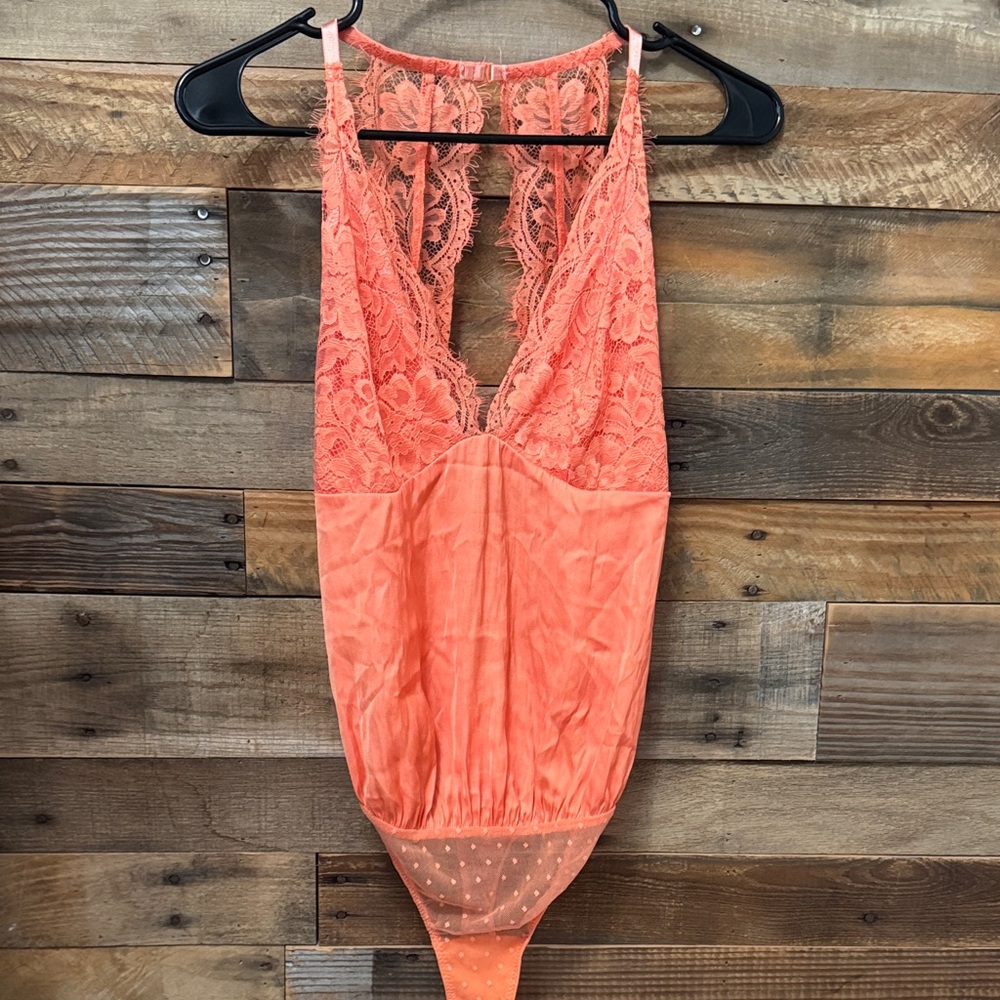 Free People Vibrant Orange Lace Bodysuit